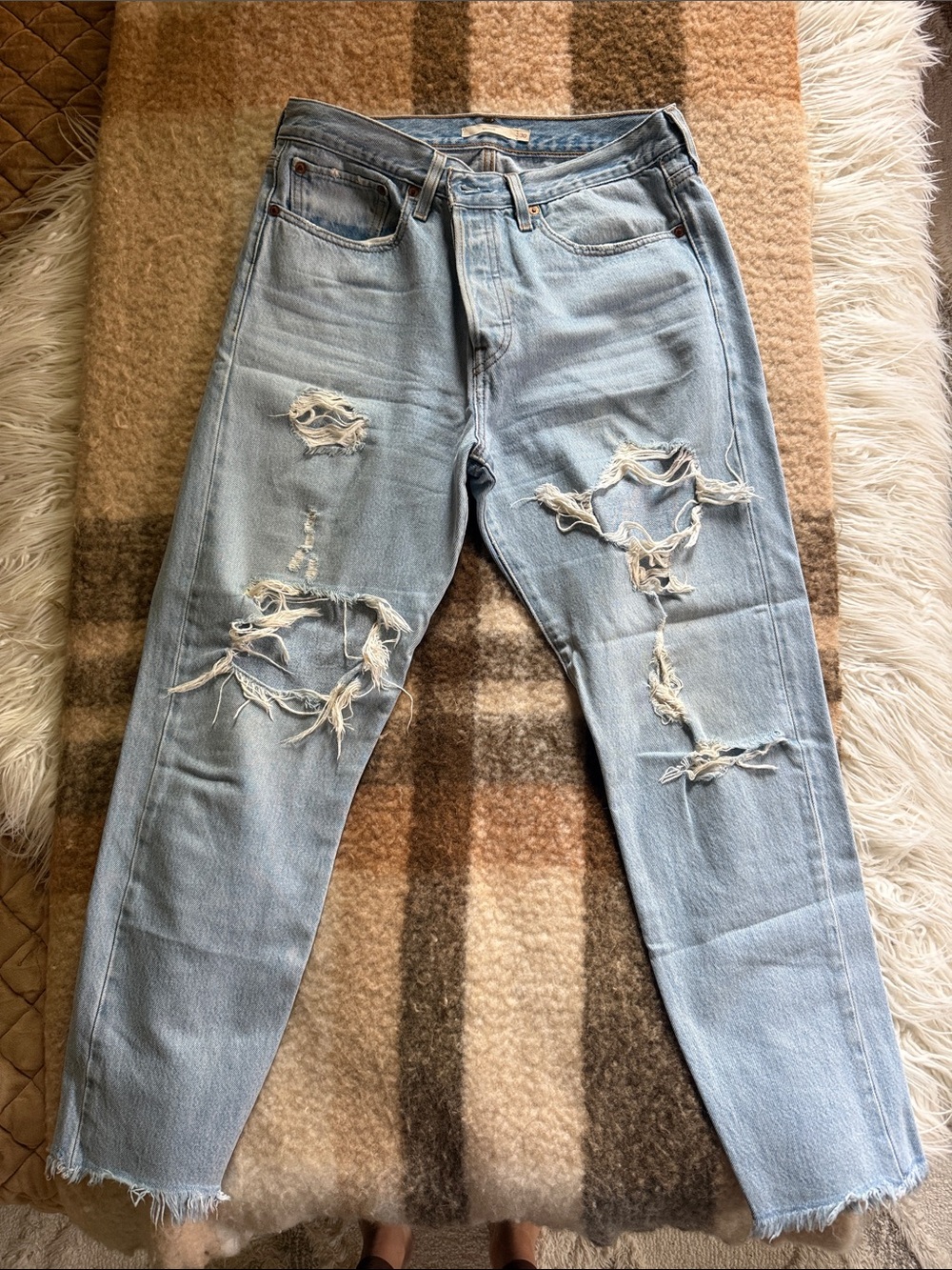 Levi's Light Blue Distressed Straight Leg Jeans